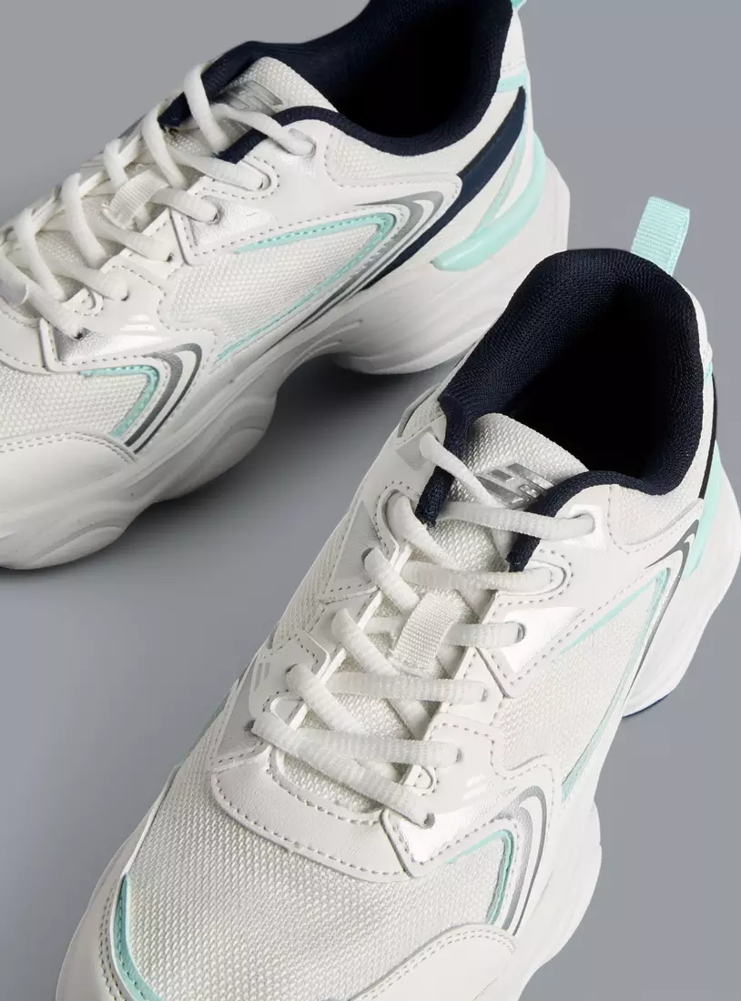 Panelled Sports Shoes with Lace-Up Closure -2