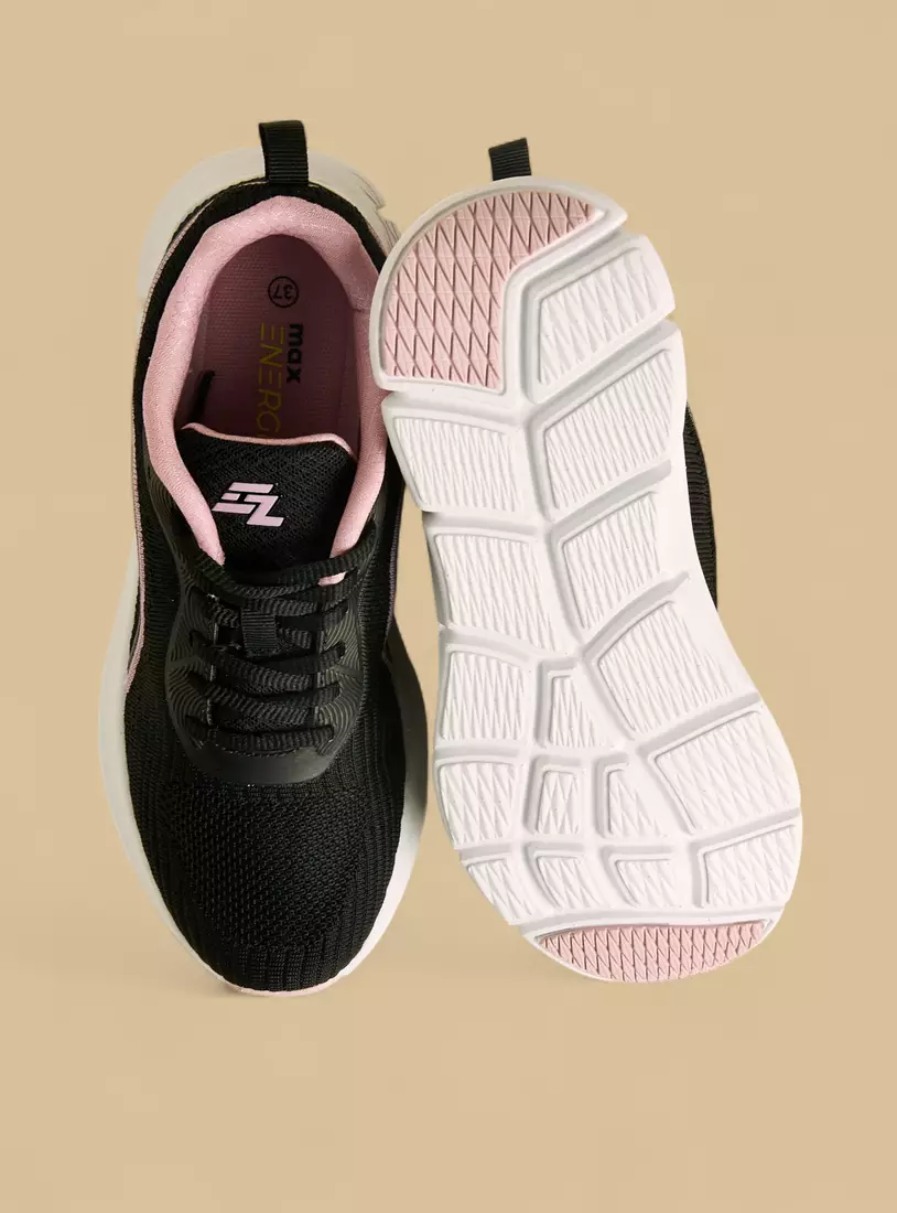 Panelled Sports Shoes with Lace-Up Closure -4
