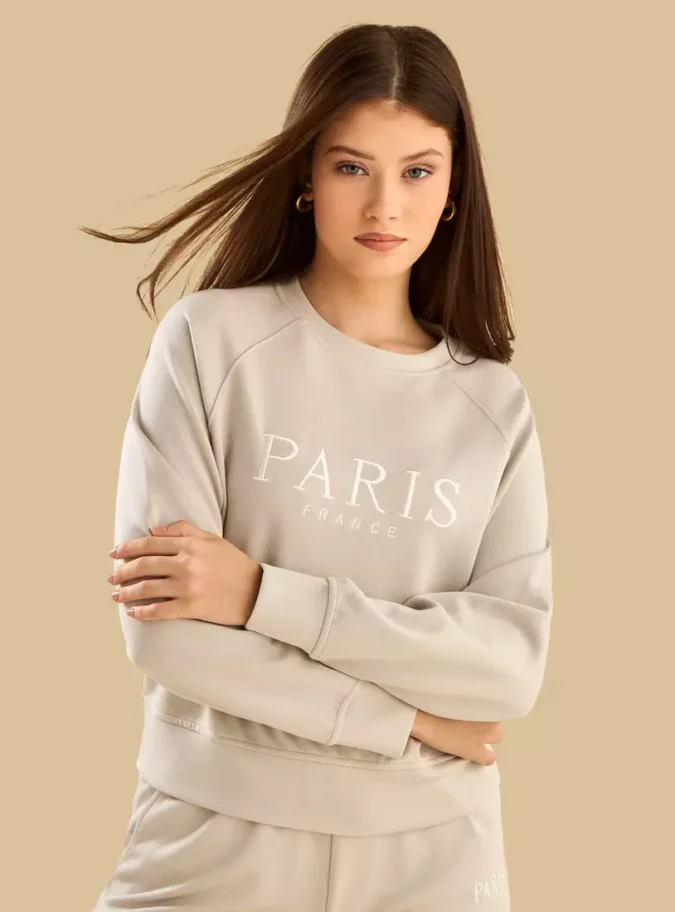 Paris Embroidered Raglan Sleeve Sweatshirt-1