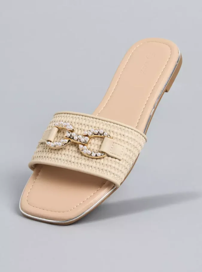 Pearl Embellished Slip-On Sandals-1