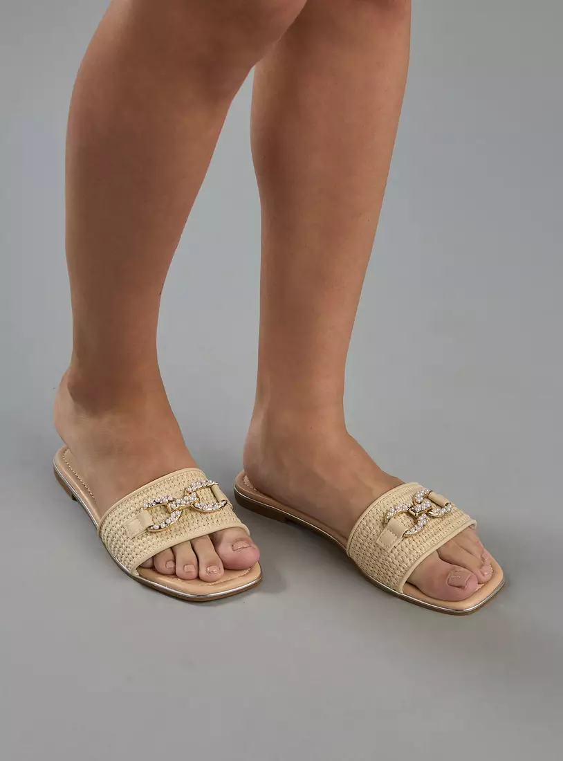 Pearl Embellished Slip-On Sandals-2