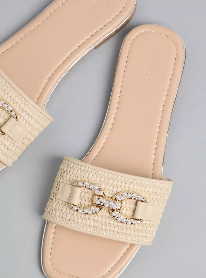 Pearl Embellished Slip-On Sandals-3