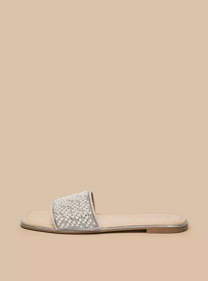 Pearl Embellished Slip-On Slide Sandals-1