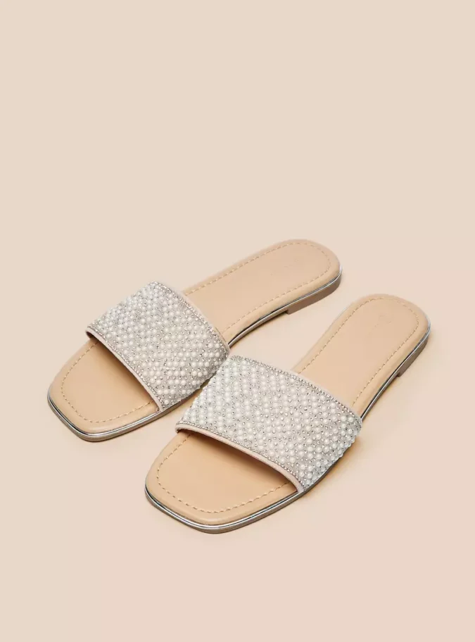 Pearl Embellished Slip-On Slide Sandals-2