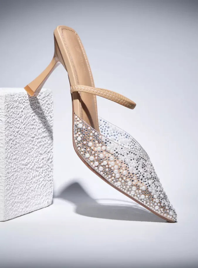 Pearl Studded Slip-On Mule Sandals with Stiletto Heels-1