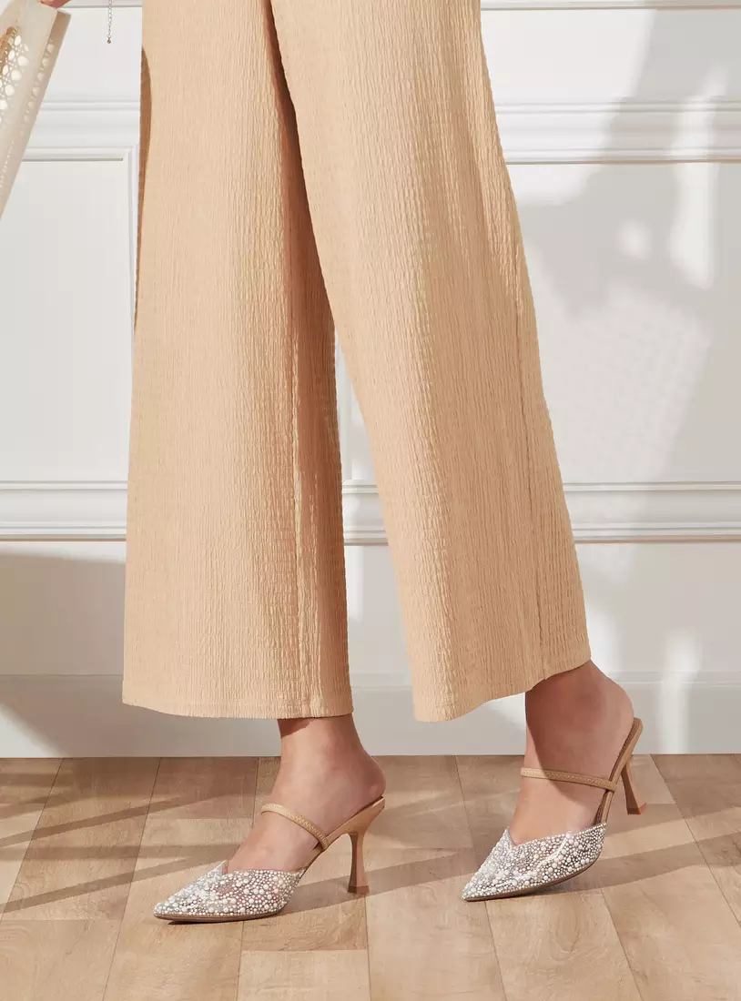 Pearl Studded Slip-On Mule Sandals with Stiletto Heels-3