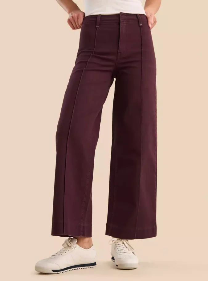 Pintuck Accent Wide Leg Jeans-1