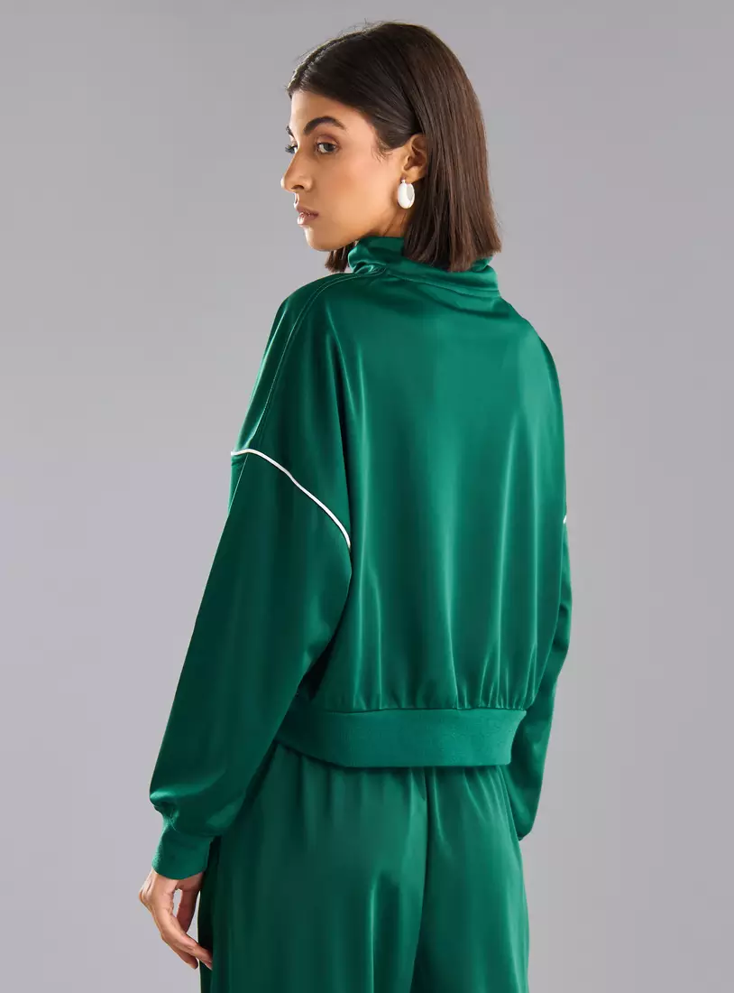 Piping Detail Zip Through High Neck Jacket2