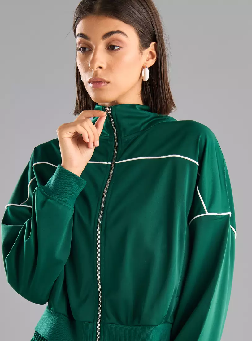 Piping Detail Zip Through High Neck Jacket3