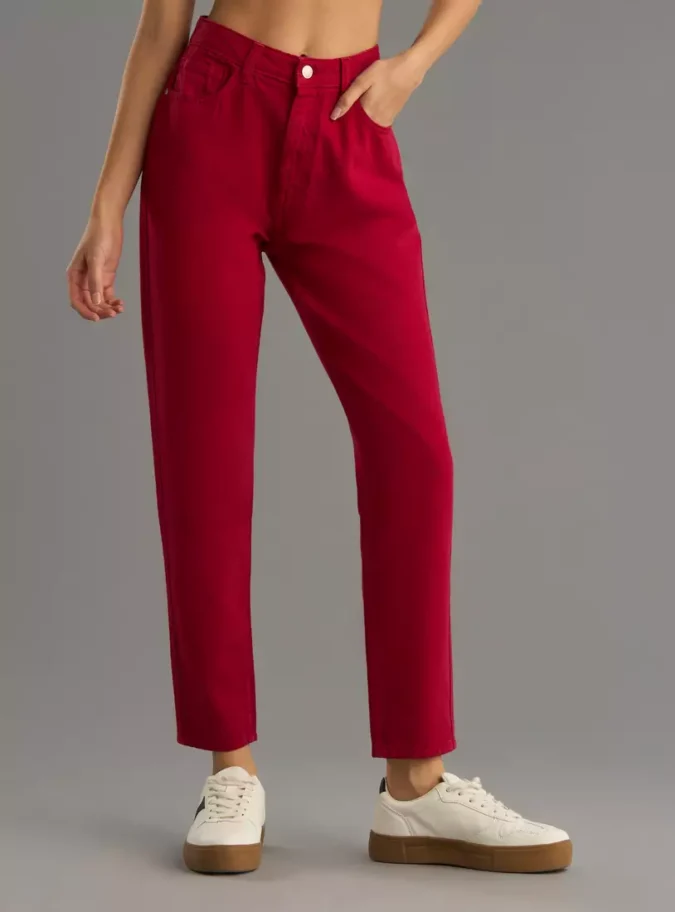 Plain Ankle Length Mom Jeans-1