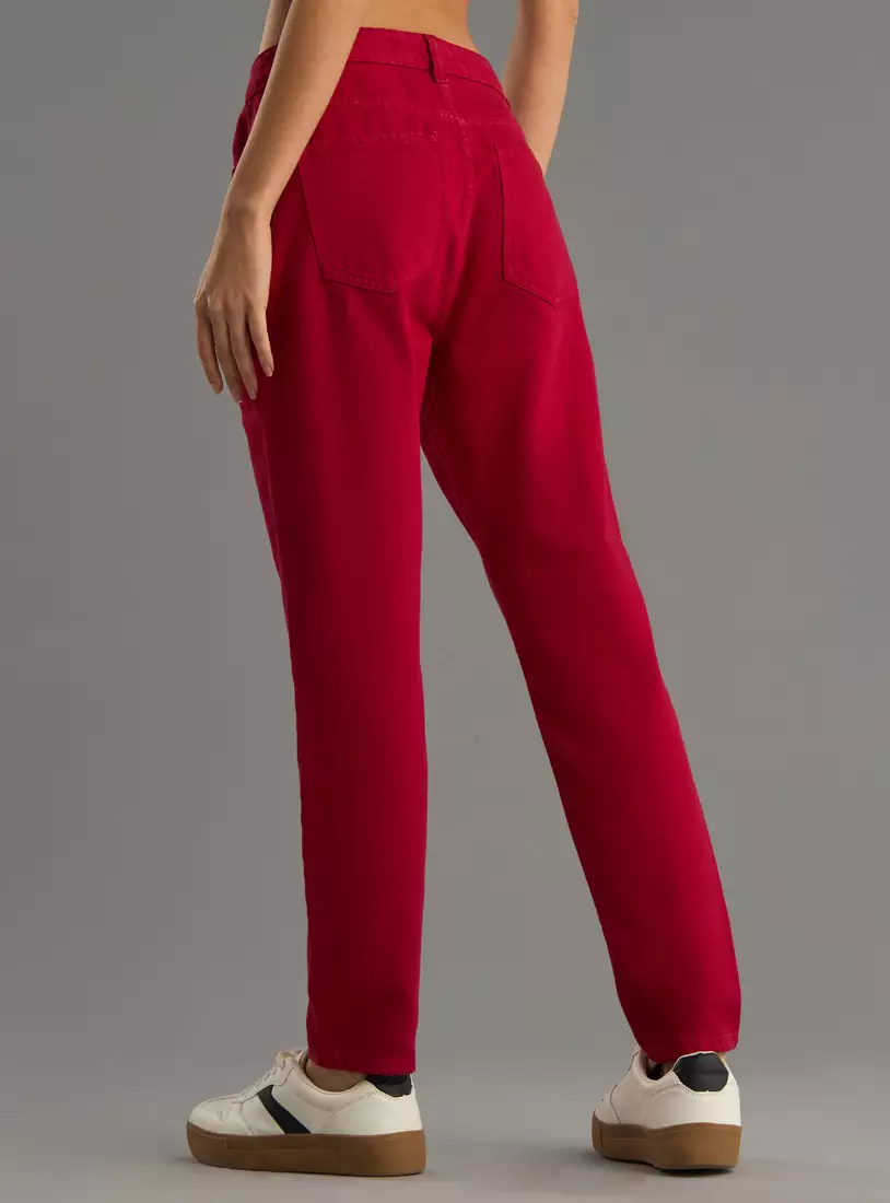 Plain Ankle Length Mom Jeans-2