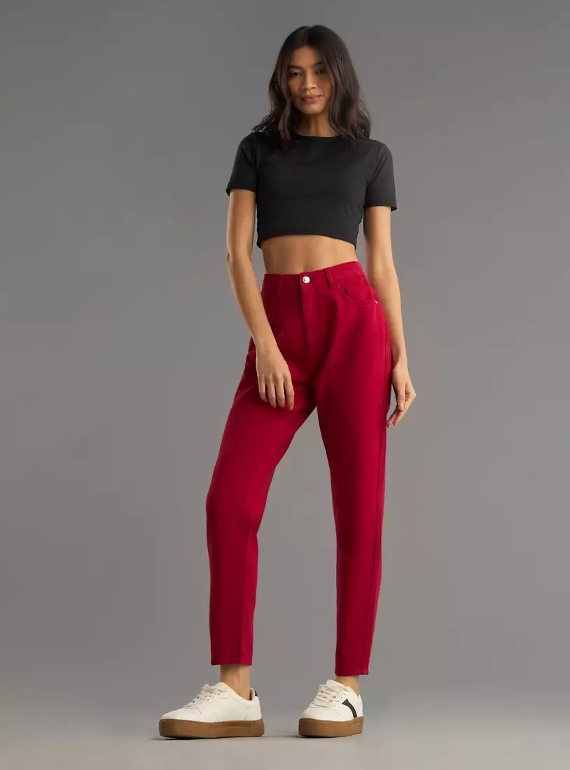 Plain Ankle Length Mom Jeans-4