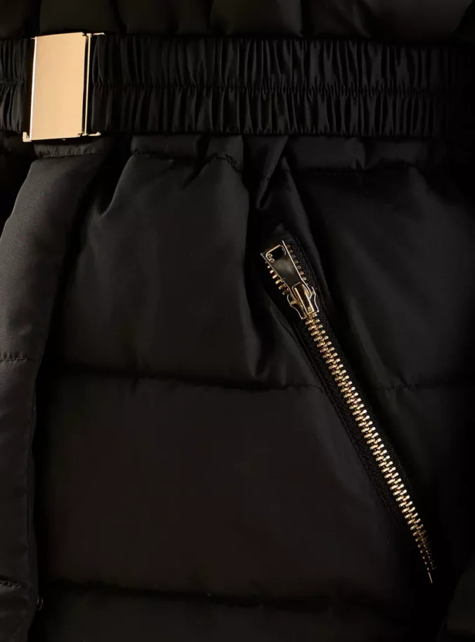 Plain Belted Puffer Jacket with Hood-8