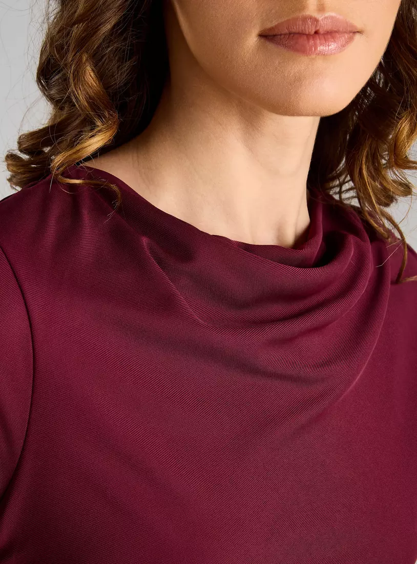 Plain Bodycon Midi Dress with Slit Detail-4