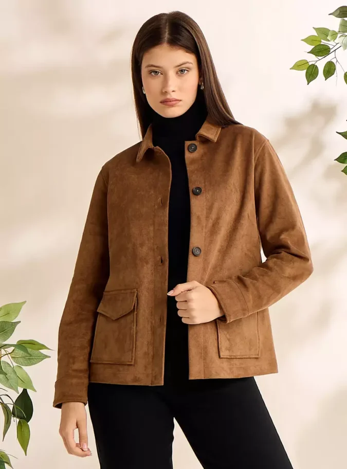 Plain Button Through Suede Jacket-1