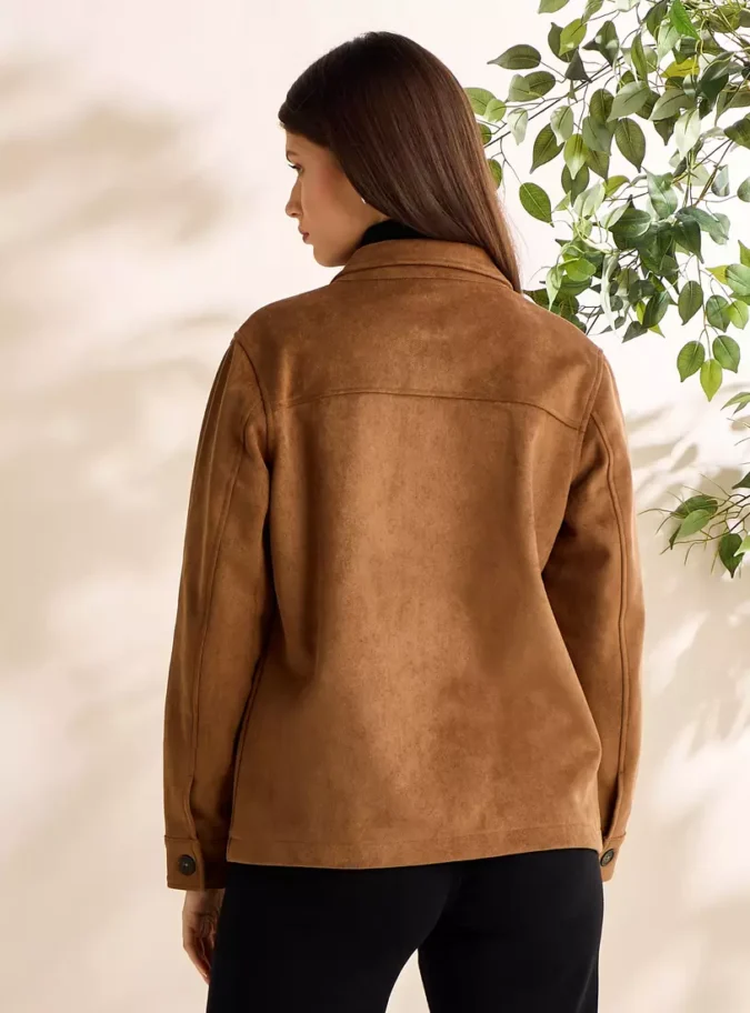 Plain Button Through Suede Jacket-2