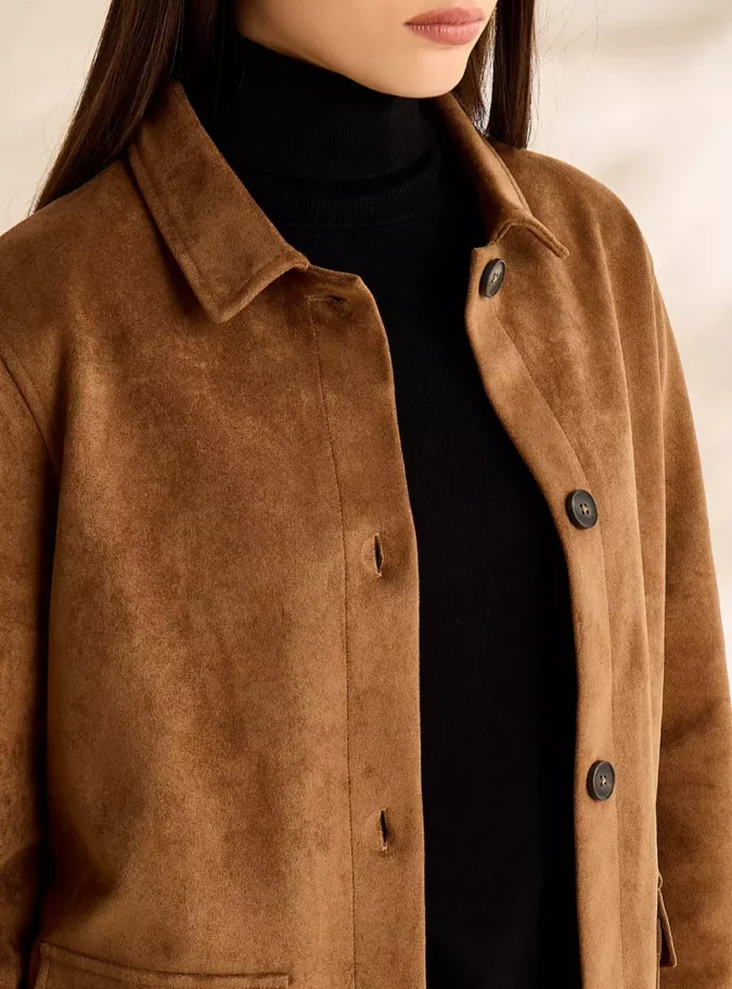Plain Button Through Suede Jacket-3