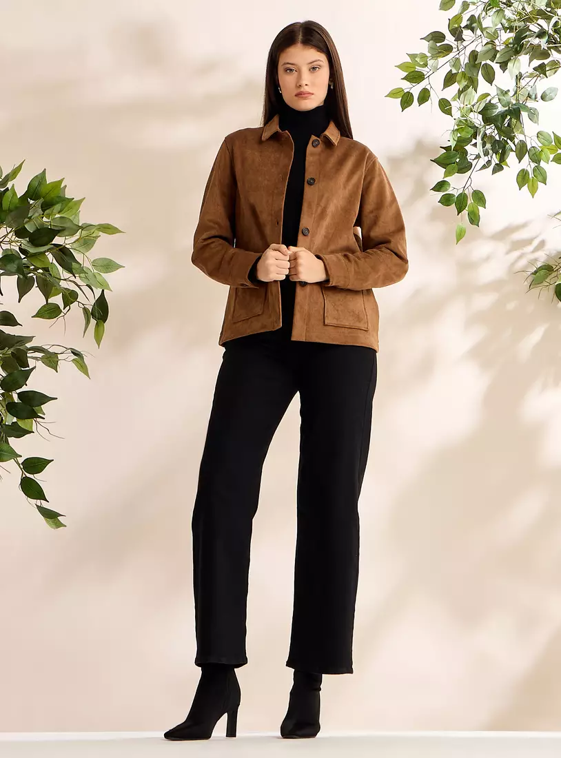 Plain Button Through Suede Jacket-4
