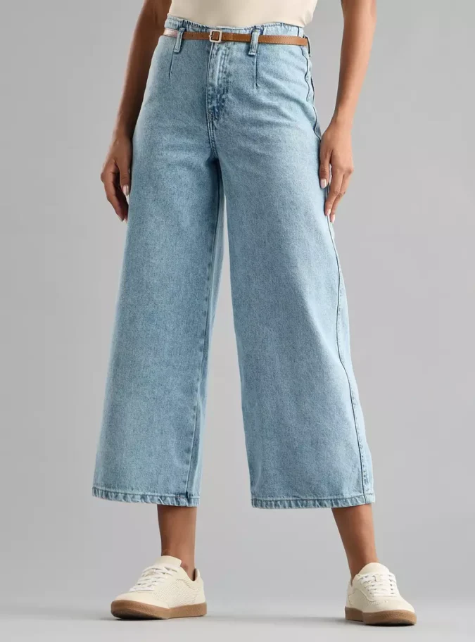 Plain Denim Culottes with Belt-1