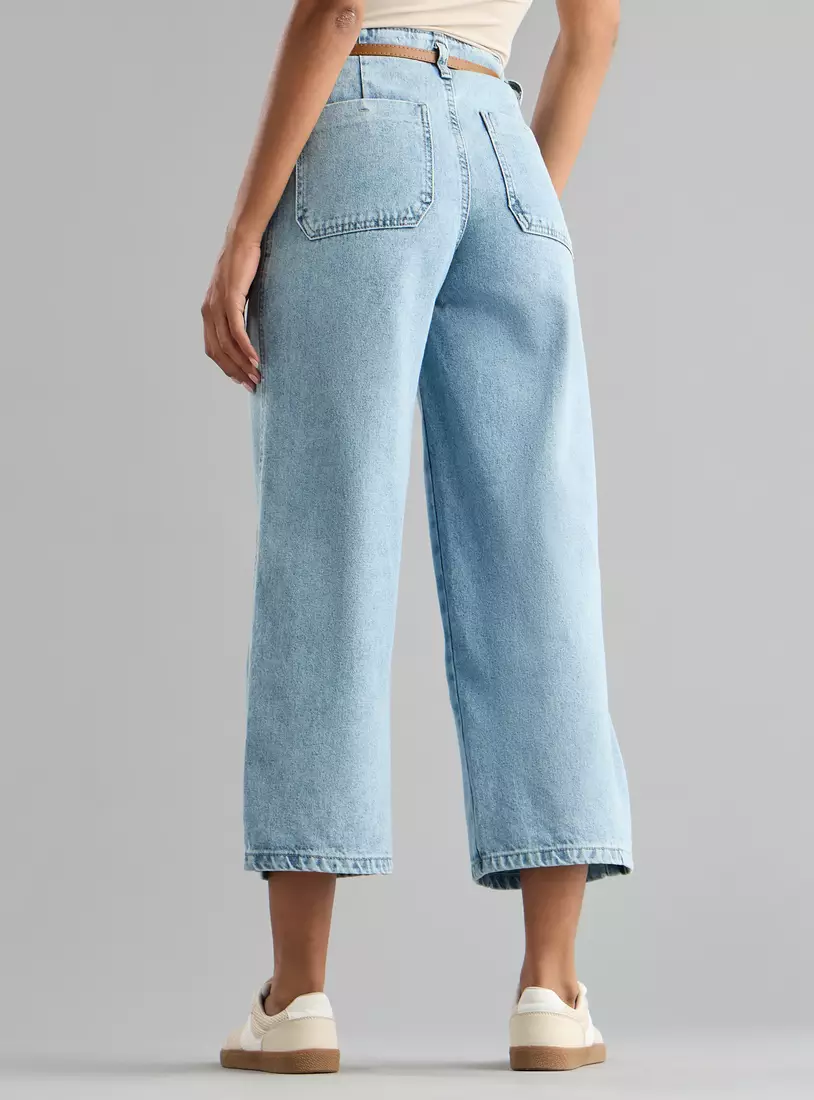 Plain Denim Culottes with Belt-2