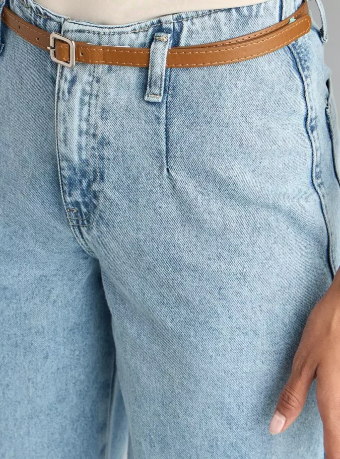 Plain Denim Culottes with Belt-3