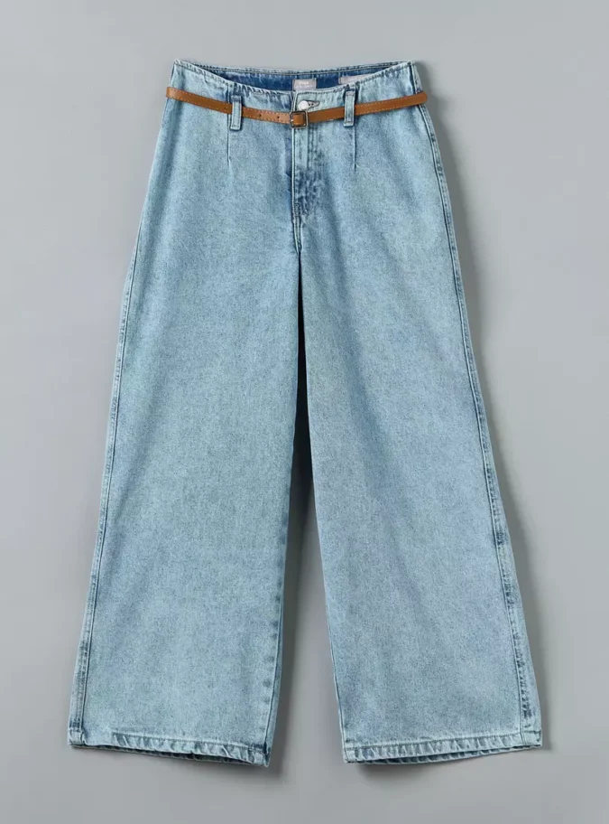 Plain Denim Culottes with Belt-4