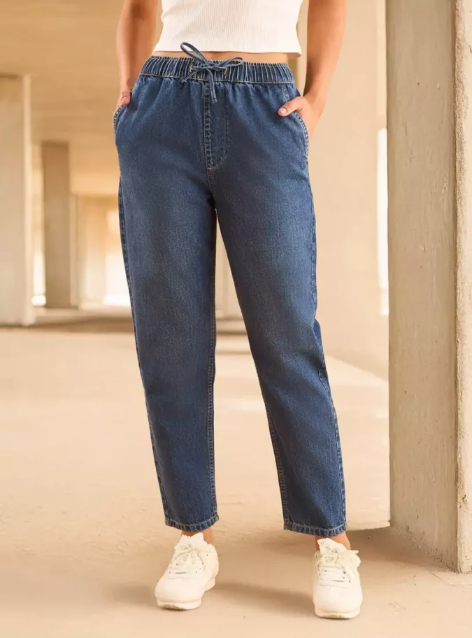 Plain Drawstring Closure Jeans-1