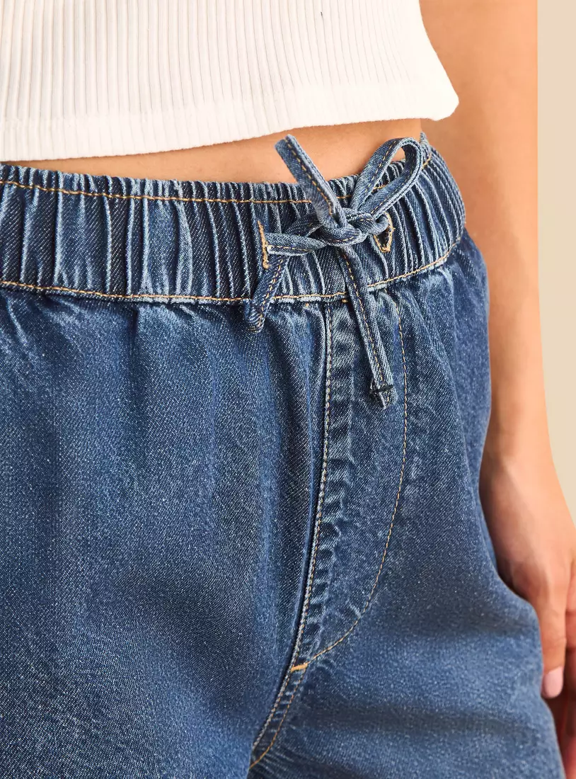 Plain Drawstring Closure Jeans-3