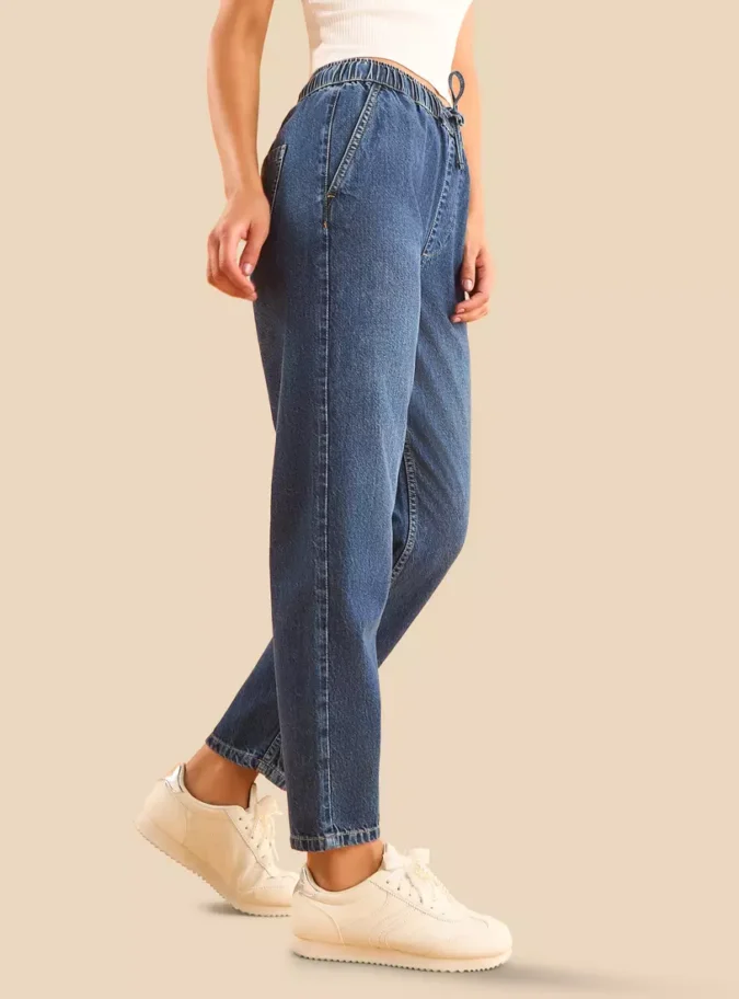 Plain Drawstring Closure Jeans-4