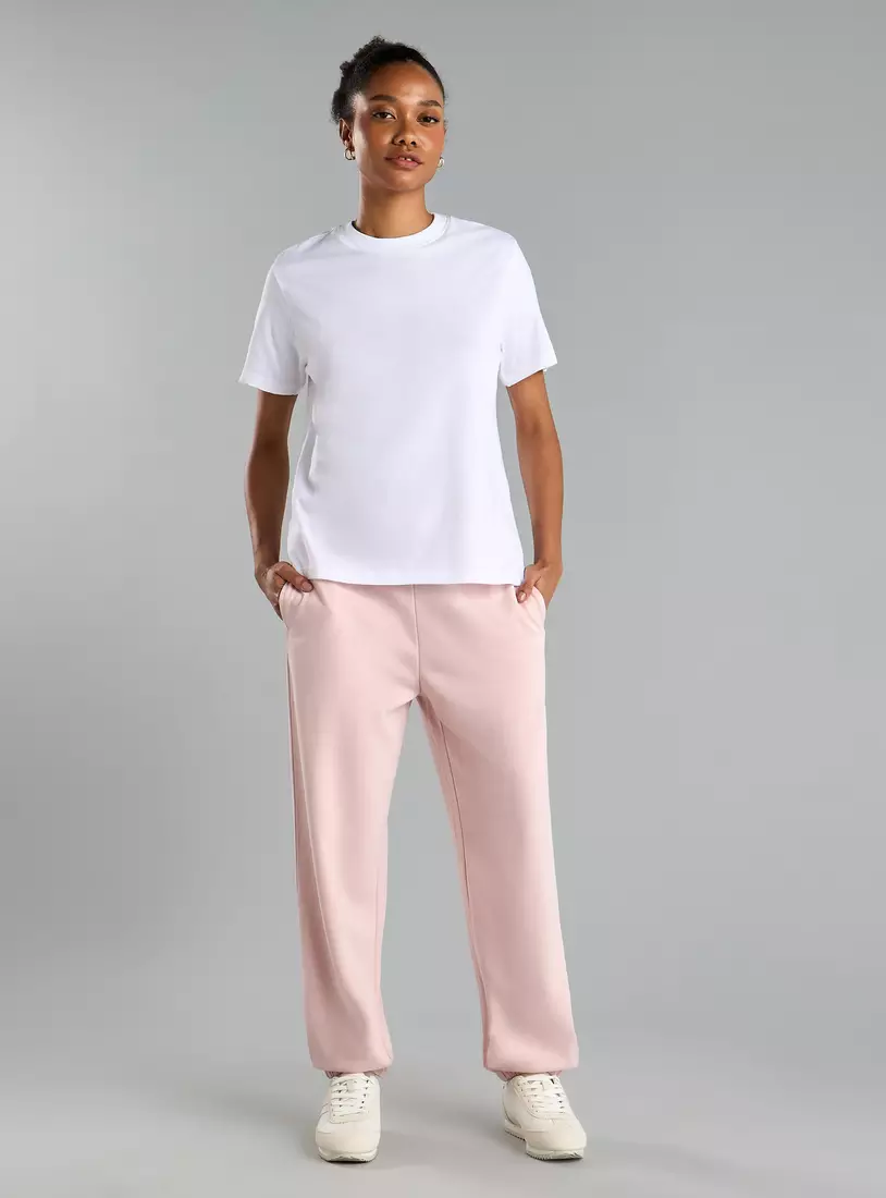 Plain Fade Resistant Round Neck T-shirt with Short Sleeves-2