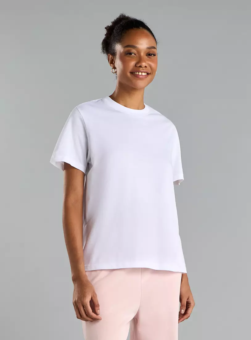 Plain Fade Resistant Round Neck T-shirt with Short Sleeves-4