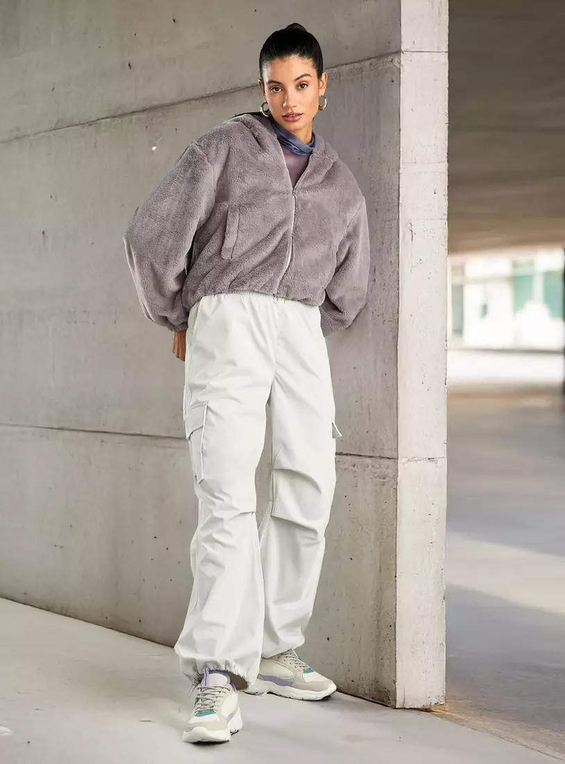 Plain Faux Fur Zip-Through Hoody-4