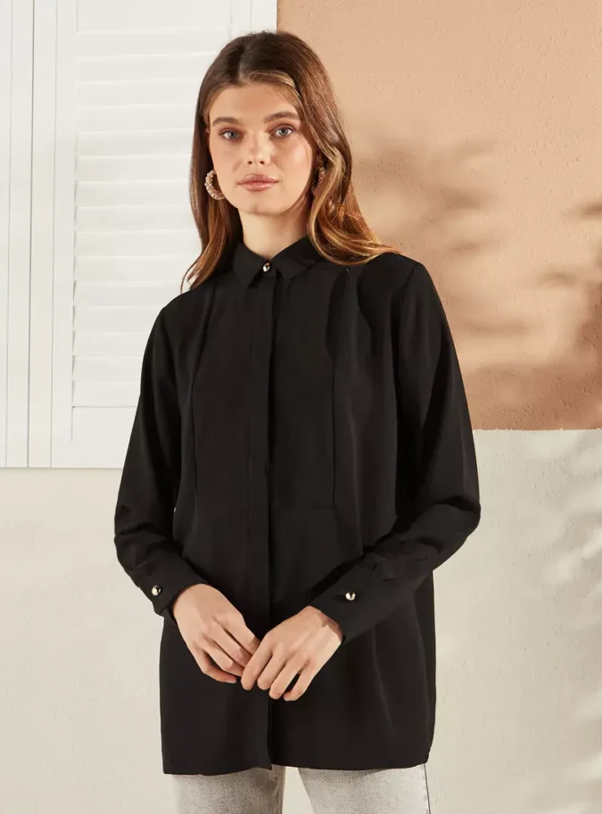 Plain Georgette Shirt with Button Detail-1