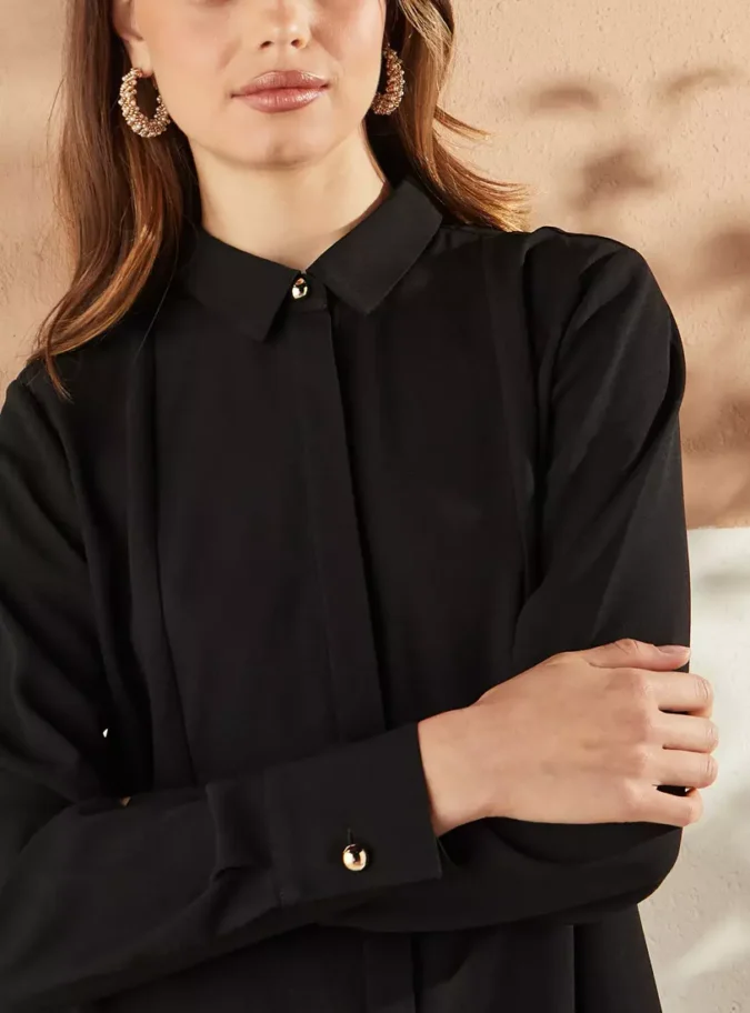 Plain Georgette Shirt with Button Detail3