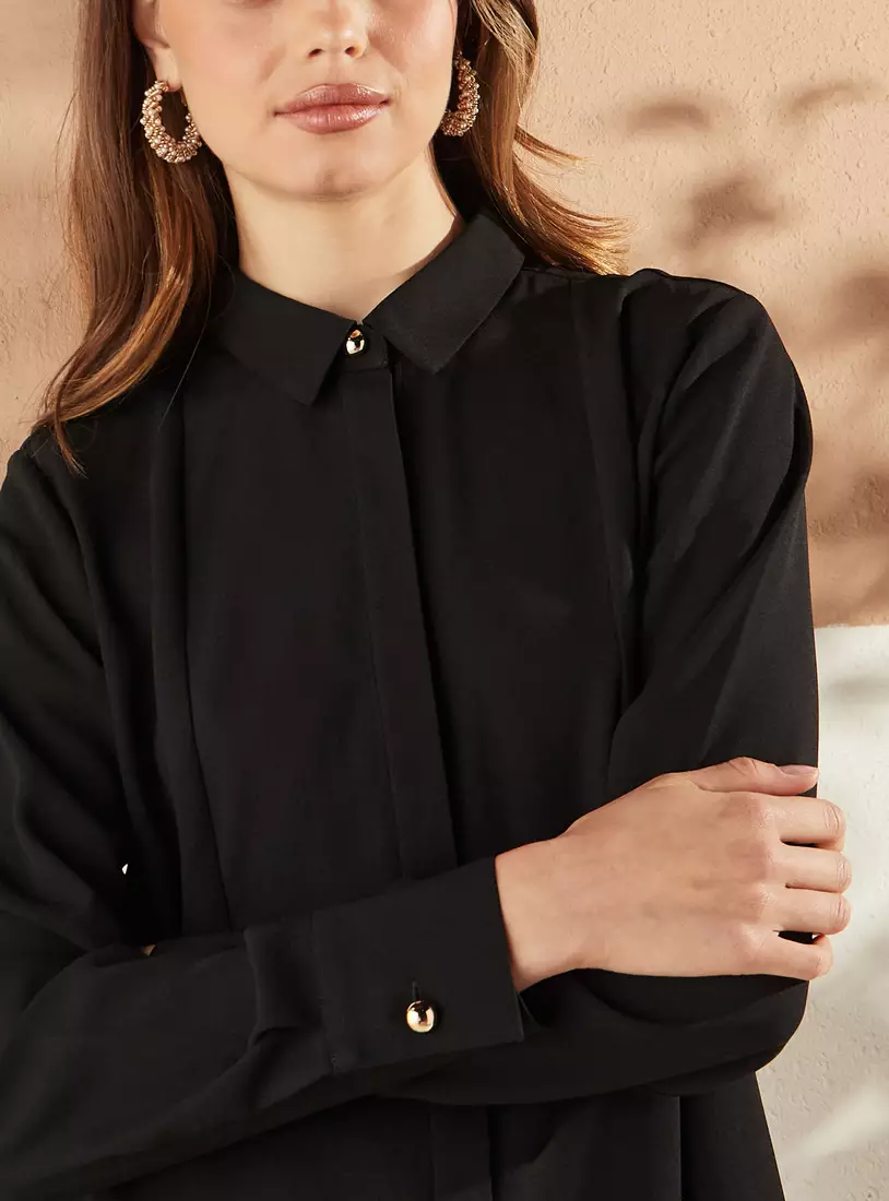 Plain Georgette Shirt with Button Detail3