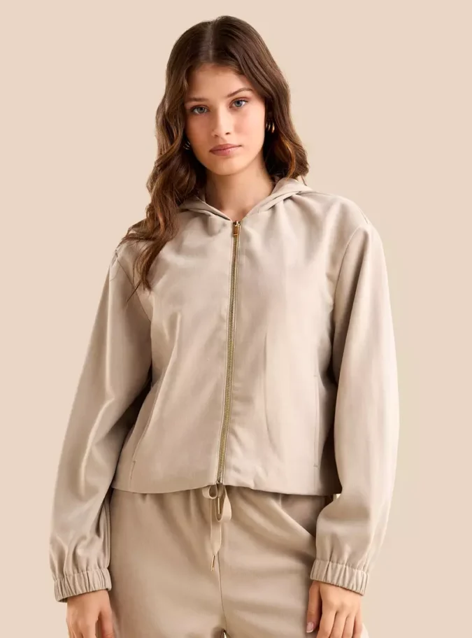 Plain Hooded Corduroy Jacket-1