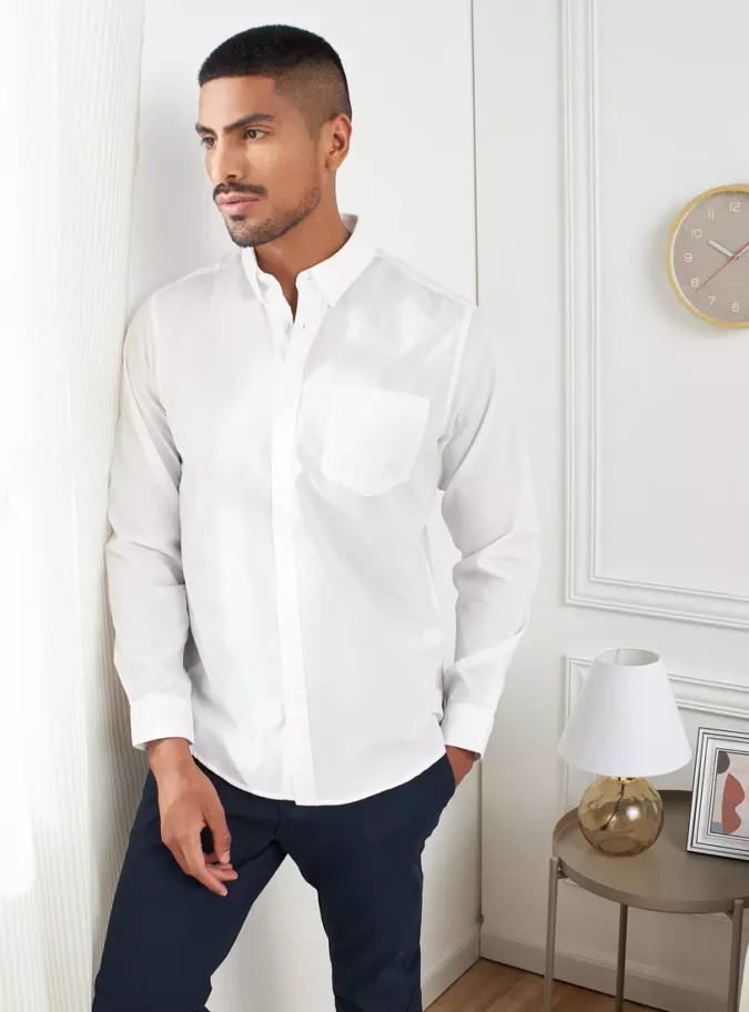 Plain Long Sleeves Shirt with Button Closure and Pocket-1