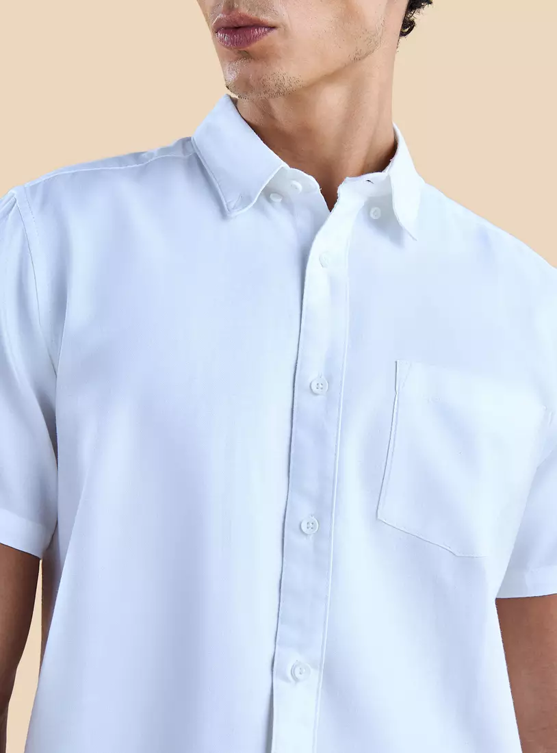 Plain Oxford Shirt with Chest Pocket-3