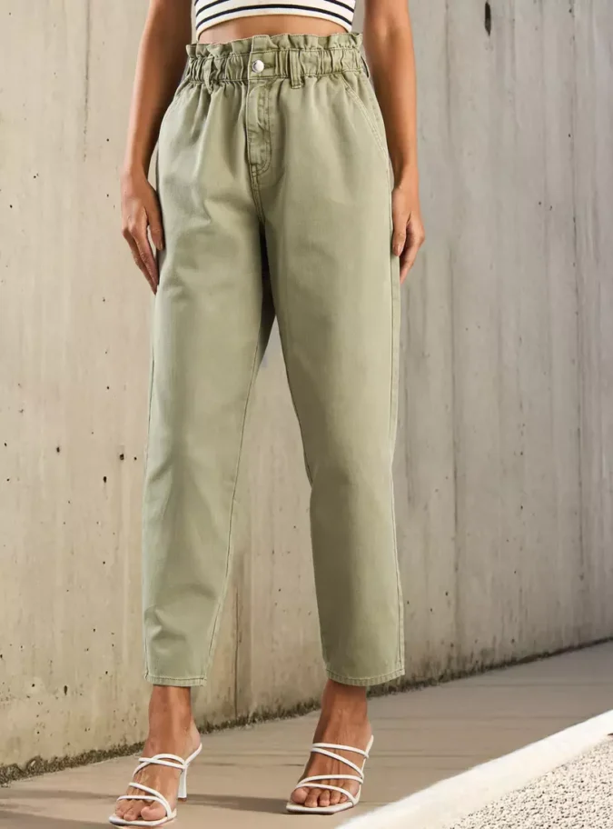 Plain Paperbag Mom Jeans-1