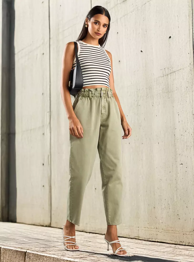 Plain Paperbag Mom Jeans-4