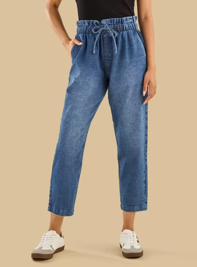 Plain Paperbag Waist Jeans-1