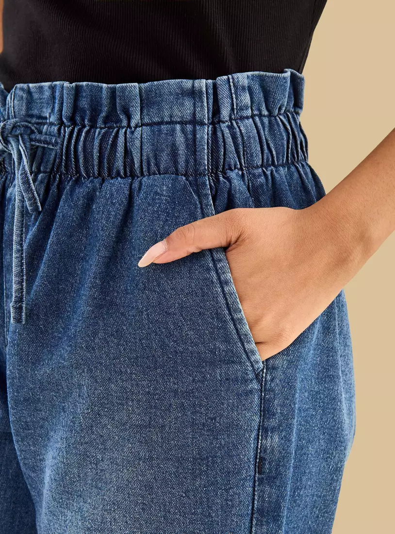 Plain Paperbag Waist Jeans-3