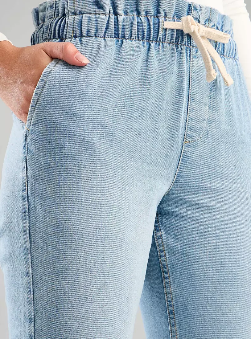 Plain Paperbag Waist Jeans-3