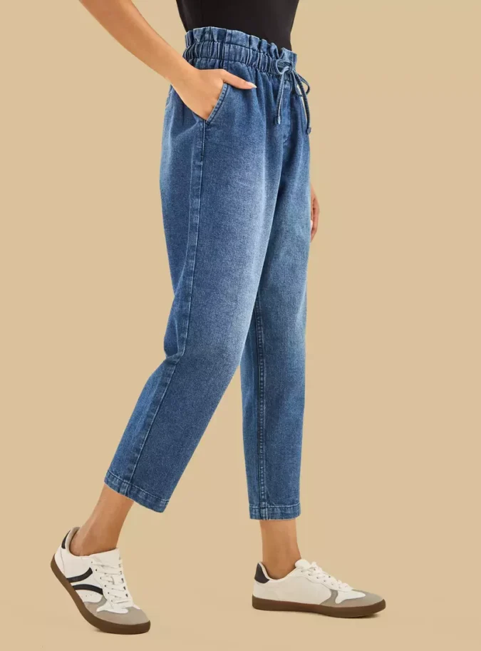 Plain Paperbag Waist Jeans-4