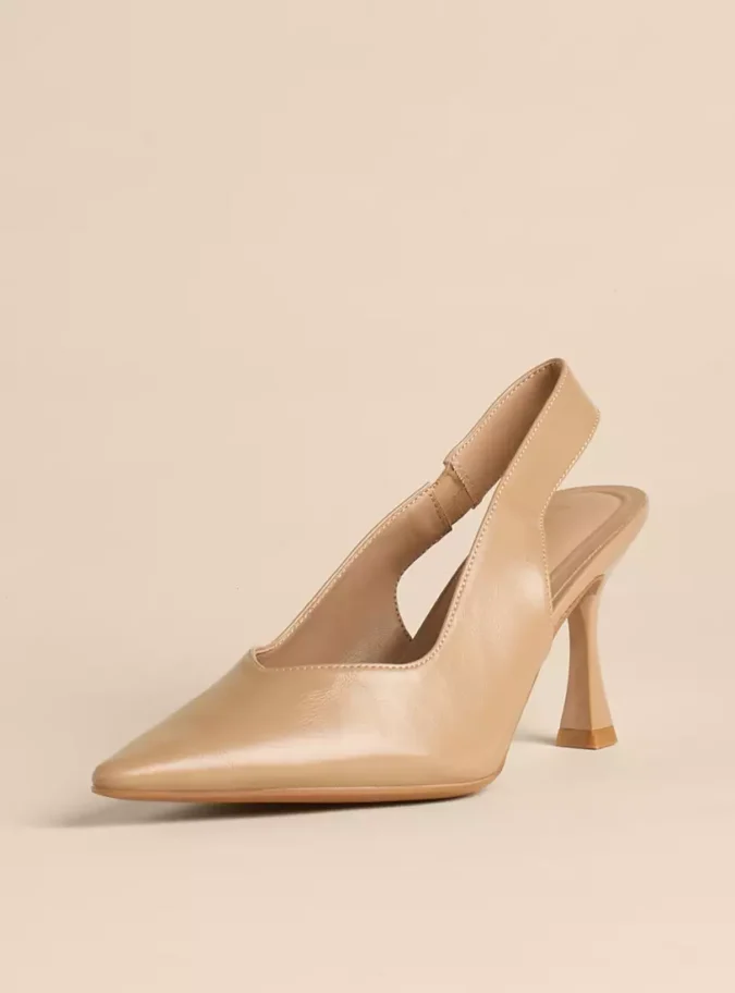 Plain Pointed Toe Slingback Shoes with Flared Heels-2