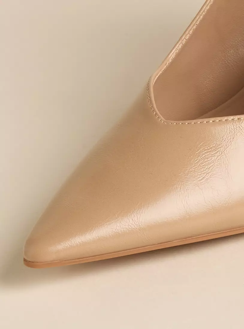 Plain Pointed Toe Slingback Shoes with Flared Heels-3