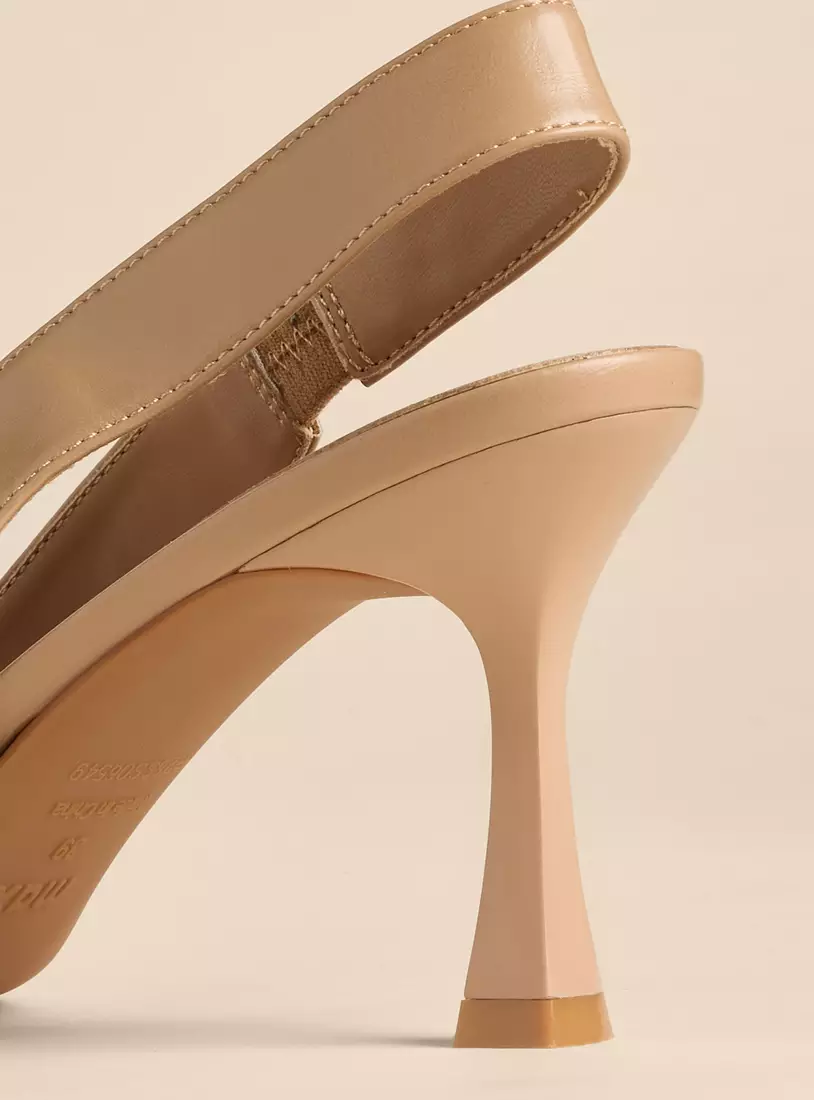 Plain Pointed Toe Slingback Shoes with Flared Heels-4