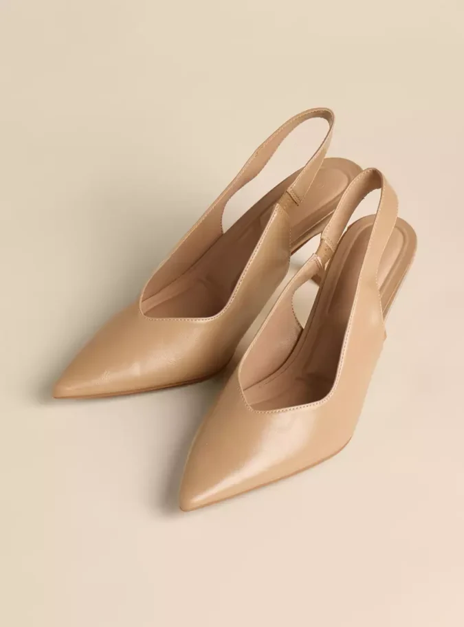 Plain Pointed Toe Slingback Shoes with Flared Heels-5