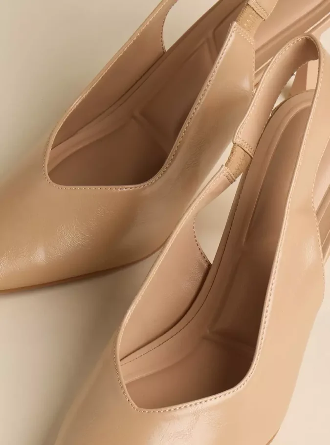 Plain Pointed Toe Slingback Shoes with Flared Heels-7