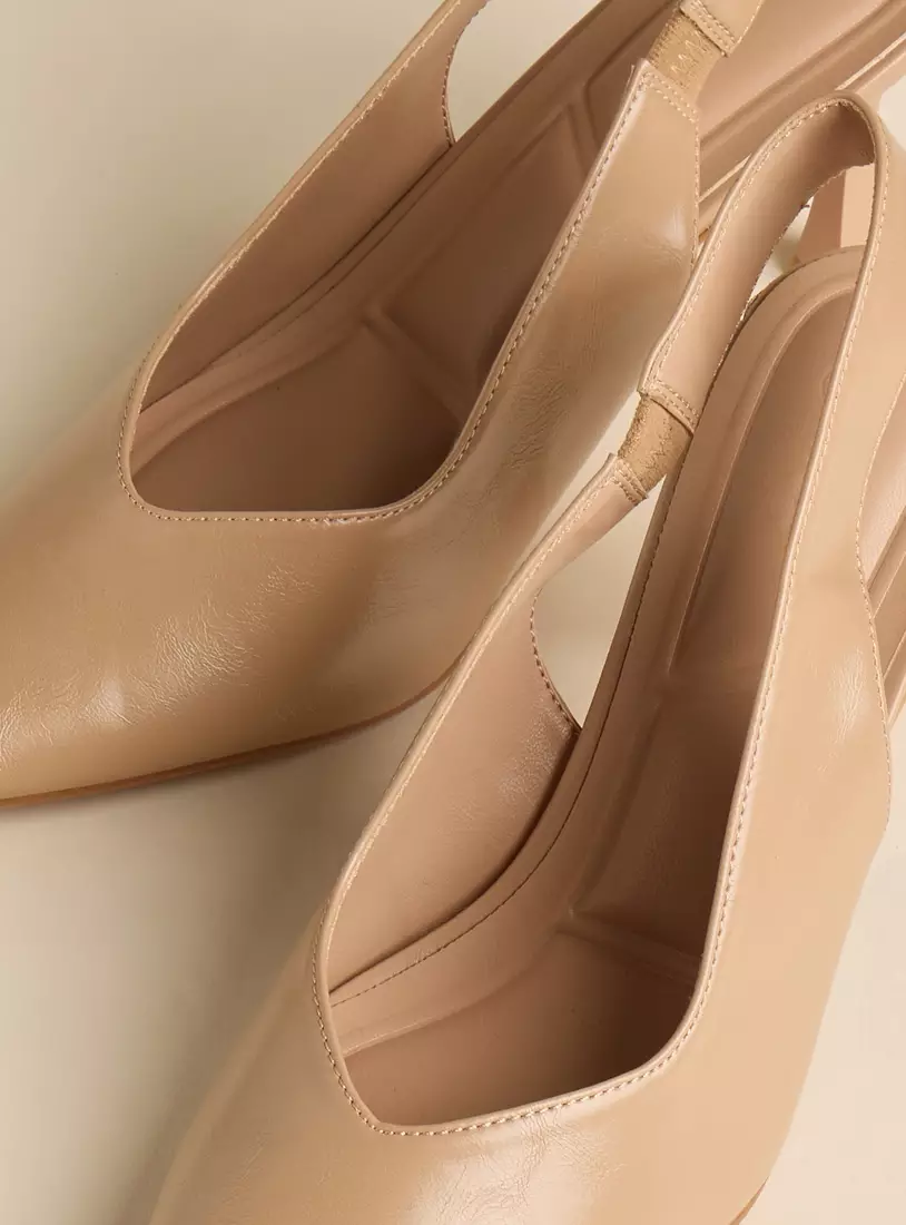 Plain Pointed Toe Slingback Shoes with Flared Heels-7